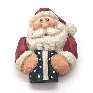 Eddie Walker Santa BROOCH Pin Christmas Holiday Folk Art Hand Painted Signed VTG